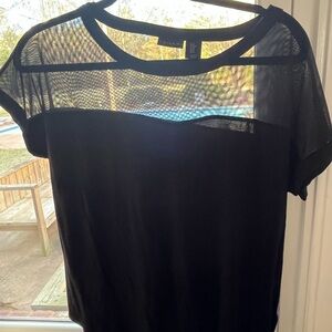 Tahari Black Short Sleeve Top with Mesh Detail